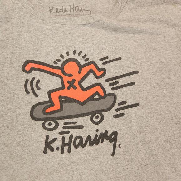 Keith Haring Graphic Short Sleeve Crew Neck T-Shirt Mens Size Large L Gray - Picture 4 of 9